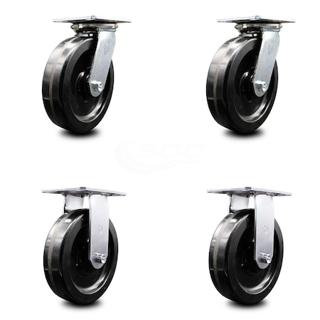 Service Caster 8 Inch Phenolic Caster Set with Ball Bearings 2 Swivel 2 Rigid SCC-35S820-PHB-2-R-2